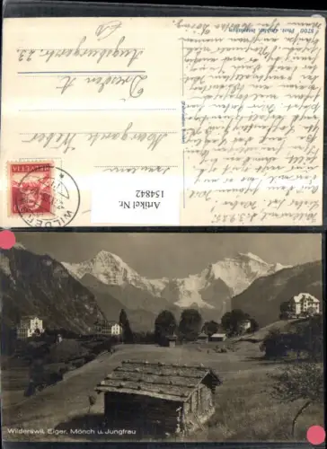 154842,Wilderswil Eiger Mönch u. Jungfrau Ansicht Hütten Häuser 1925 Kt Bern