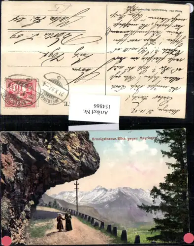 154866,Brünigstrasse Blick geg Meyringen Ansicht m. Frau u. Kind 1907 Kt Bern