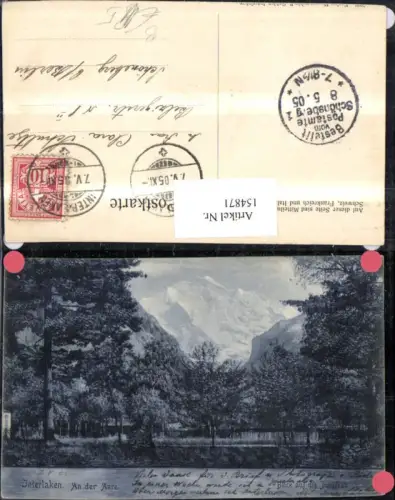 154871,Interlaken An d. Aare 1905 Blick a. d. Jungfrau 1905 Kt Bern