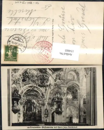 154885,Einsiedeln Stiftskirche m. Herz Jesu Denkmal Innenansicht 1934 Kt Bern