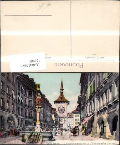 155861,Bern Zeitglockenturm Zähringerbrunnen Platzansicht Kutsche Personen Kt Bern