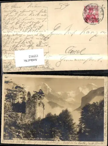 155912,Interlaken Ruhe Unspinnen Mönch u. Jungfrau 1911 Kt Bern