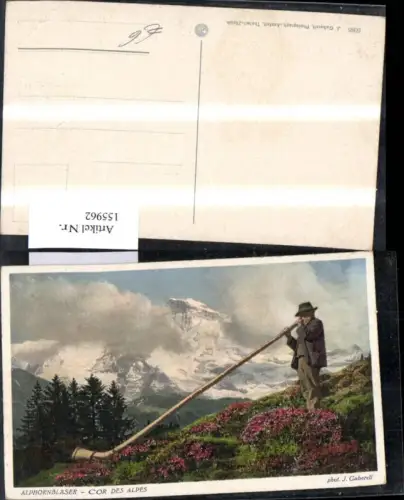 155962,Alphornbläser Cor des Alpes Alphorn Mann i. Tracht Kt Bern