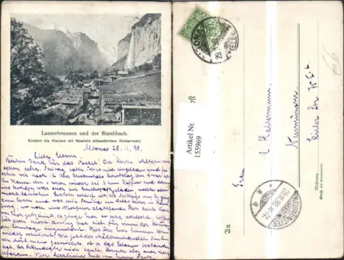 155969,Lauterbrunnen u. d. Staubbach Wasserfall 1898 Kt Bern