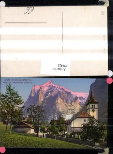 191422,Grindelwald Kirche m. Wetterhorn Kt Bern