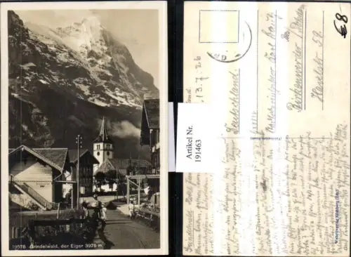 191463,Grindelwald Straßenansicht Restaurant Kirche m. Eiger Kt Bern