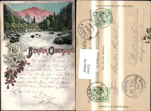 191472,Litho AK Gruß aus d. Berner Oberland Partie Edelweiß Kt Bern