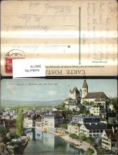 200179,Thun Kirche u. Schloss v. d. Aare aus Kt Bern