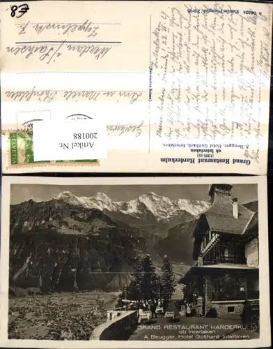 200188,Grand Restaurant Harderkulm Interlaken A. Beugger Hotel Gotthard Kt Bern