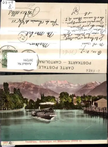207291,Thunersee Scherzligen m. Blüemlisalp Schiff Dampfer Kt Bern