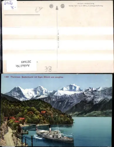 207449,Thunersee Beatenbucht m. Eiger Mönch u. Jungfrau Schiff Dampfer Kt Bern