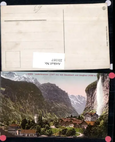 221357,Lauterbrunnen Teilansicht m. Staubbach u. Jungfrau Wasserfall Kt Bern