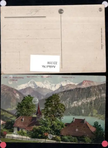 221358,St. Beatenberg Kirche m. Eiger Mönch u. Jungfrau Kt Bern