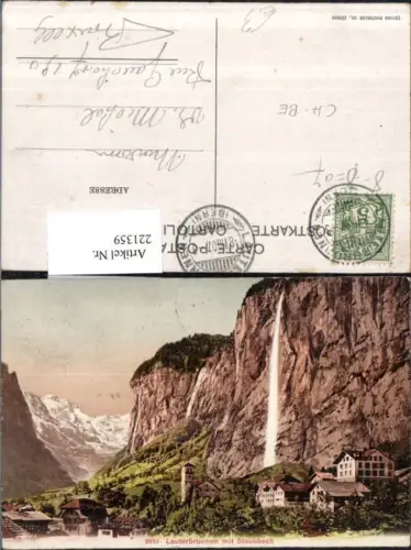 221359,Lauterbrunnen Teilansicht m. Staubbach Wasserfall Kt Bern