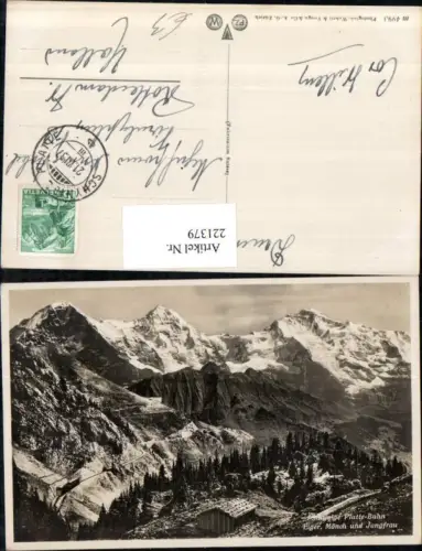 221379,Schynige Platte-Bahn m. Eiger Mönch u. Jungfrau Bergkulisse Kt Bern