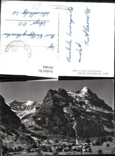 241464,Grindelwald Totale Kirche Fiescherhörner Hörnli u. Eiger Kt Bern