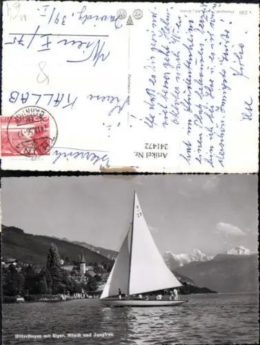 241472,Hilterfingen m. Eiger Mönch u. Jungfrau Segelboot Kt Bern