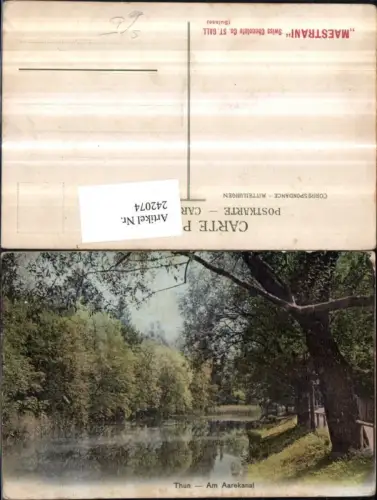 242074,Thun Am Aarekanal Partie Reklame Maestrani Swiss Chocolate Co Stempel Kt Bern
