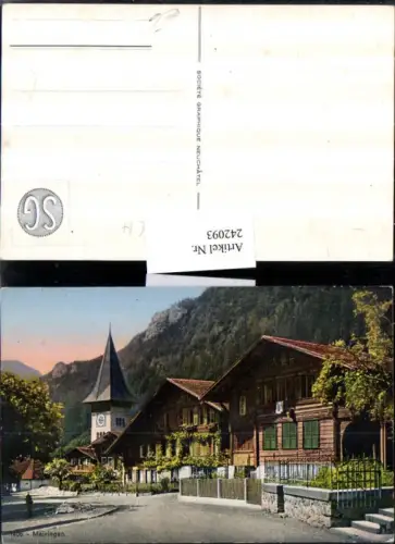 242093,Meiringen Straßenansicht Kirchenturm Kt Bern