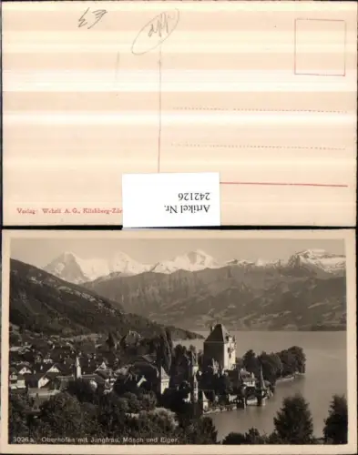 242126,Oberhofen Teilansicht m. Jungfrau Mönch u. Eiger Kt Bern