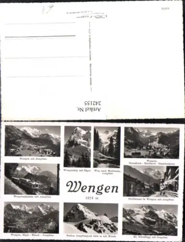 242155,Wengen Totale m. Jungfrau Grosshorn Eiger Mönch Alpenbahn Mehrbildkarte Kt Bern