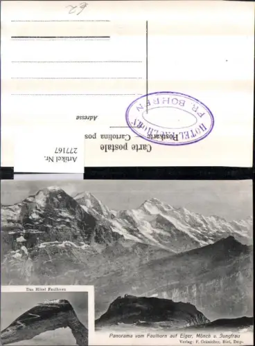 277167,Panorama vom Faulhorn auf Eiger Mönch u. Jungfrau Hotel Bergkulisse Mehrbildkarte Kt Bern