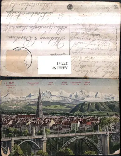 277181,Bern Berne Totale Brücke Kirchenturm m. Alpen Bergkulisse