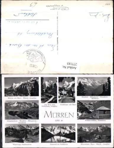 277185,Mürren Dorfstraße Schilthornhütte Jungfrau Mönch Grauseeli Bergkulisse Mehrbildkarte Kt Bern