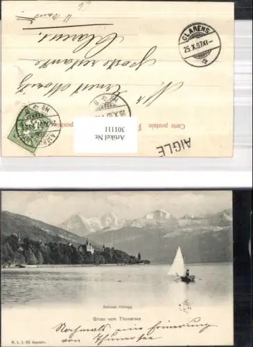 301111,Gruß v. Thunersee Schloss Hünegg b. Hilterfingen am Thunersee Segelboot Kt Bern