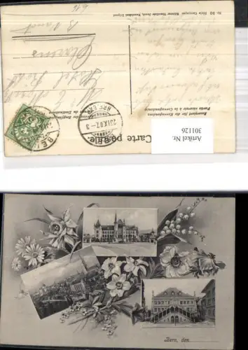 301126,Litho Bern Rathaus Kirche Blumen Kt Bern