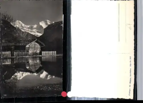 309433,Interlaken Mönch u. Jungfrau Hütte See Bergkulisse Kt Bern