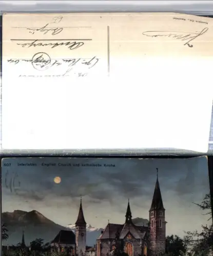 309488,Interlaken English Church u. Katholische Kirche Mondschein Bergkulisse Kt Bern