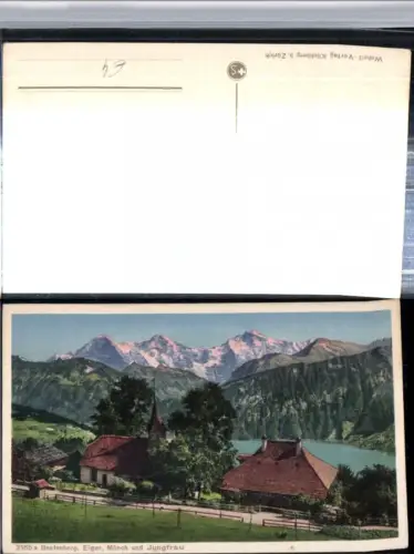 309537,Beatenberg Kirche m. Eiger Mönch u. Jungfrau Bergkulisse Kt Bern