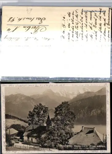 309543,Beatenberg Kirche m. Eiger Mönch u. Jungfrau Bergkulisse Kt Bern