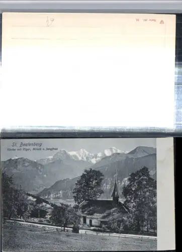 309544,St. Beatenberg Kirche m. Eiger Mönch u. Jungfrau Bergkulisse Kt Bern