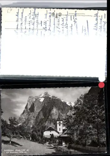 309581,Grindelwald Kirche m. Wetterhorn Bergkulisse Kt Bern