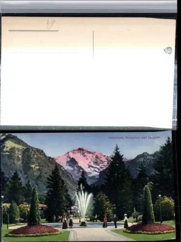 309603,Interlaken Kurgarten Springbrunnen m. Jungfrau Bergkulisse Kt Bern