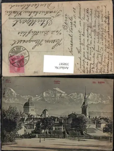 350587,Bern Teilansicht Kirche m. Mönch u. Jungfrau Bergkulisse