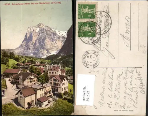 391592,Grindelwald Teilansicht m. Wetterhorn Bergkulisse Kt Bern