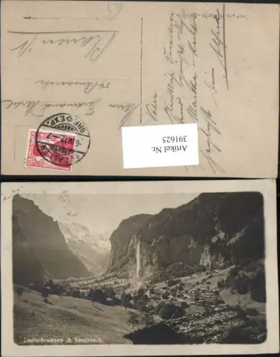 391625,Lauterbrunnen Totale u. Staubbach Wasserfall Bergkulisse Kt Bern