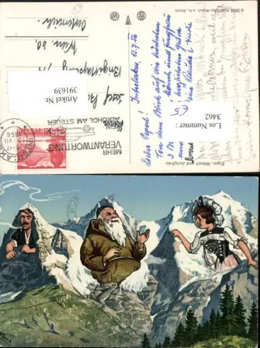 391639,Künstler AK Blank Eiger Mönch und Jungfrau Personen Rauchen Kt Bern
