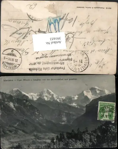 391653,Interlaken Eiger Mönch u. Jungfrau von d. Heimwehfluh Bergkulisse Kt Bern