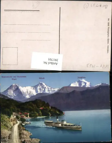 391701,Beatenbucht am Thunersee Dampfer m. Eiger Mönch Jungfrau Bergkulisse Kt Bern