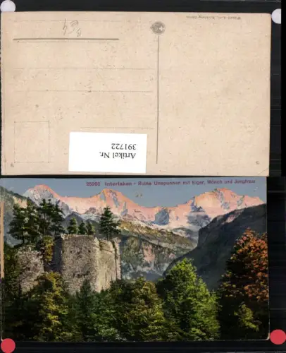 391722,Interlaken Ruine Unspunnen m. Eiger Mönch u. Jungfrau Bergkulisse Kt Bern