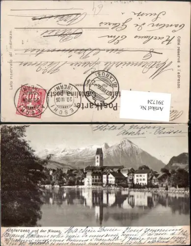391724,Unterseen Teilansicht m. Niesen Bergkulisse Kt Bern