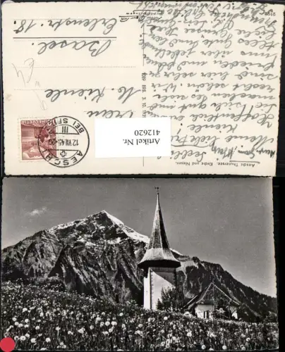 412620,Aeschi Thunersee Kirche u. Niesen Bergkulisse Kt Bern