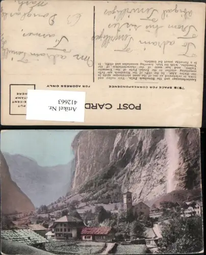 412663,Lauterbrunnen Teilansicht Kirche Straubach Wasserfall Kt Bern