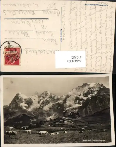 412682,Almhütte Rinder m. Jungfraugruppe Bergkulisse Kt Bern
