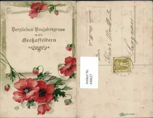 440627,Präge Künstler AK Neujahr Grossaffoltern Blumen Mohn