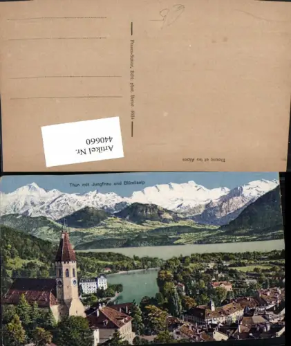 440660,Thun Totale Kirche m. Jungfrau u. Blümlisalp Bergkulisse Kt Bern